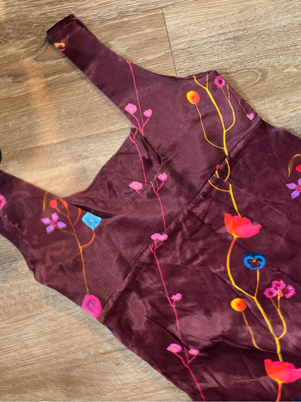 OhSevenDays Carolina Square Neck Floral Slip Burgundy Midi Dress Size Small - Picture 6 of 11